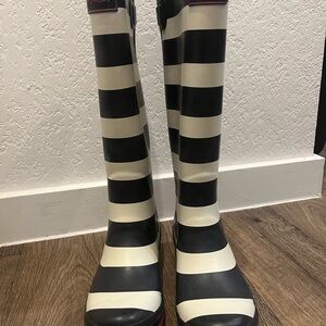 Joules Black and White Striped Rain Boots